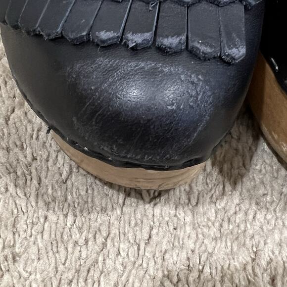 No. 6 by Sven Women’s Black Fringe Wooden Leather Clogs Size 37 Boho Hippie - Picture 8 of 12